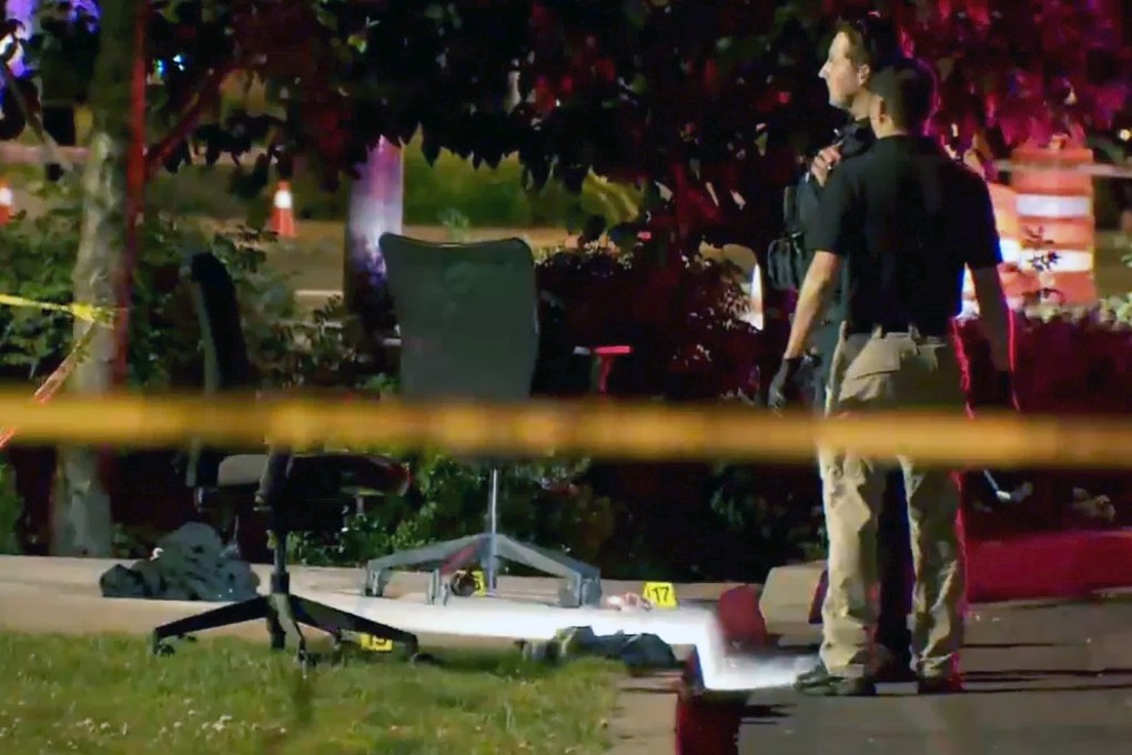 Police investigate a stabbing at a shelter in Salem, Oregon on Monday. Photo: KATU-TV via AP
