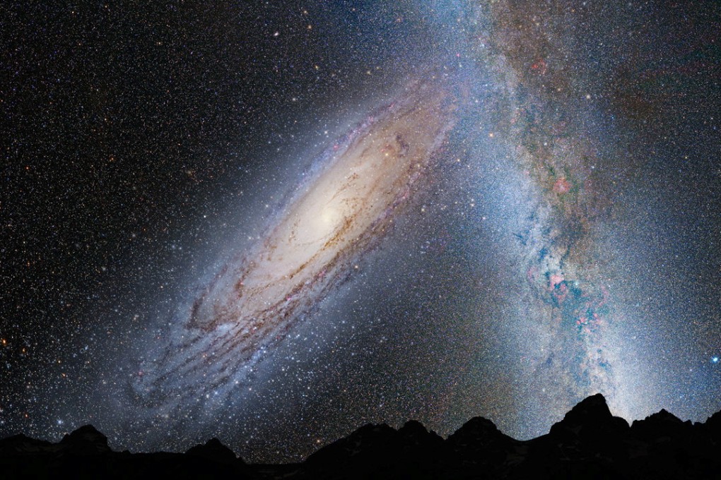 An illustration shows a stage in the potential merger between the Milky Way and Andromeda galaxy, as viewed in Earth’s night sky in 3.75 billion years. Photo: Nasa/ESA via Reuters