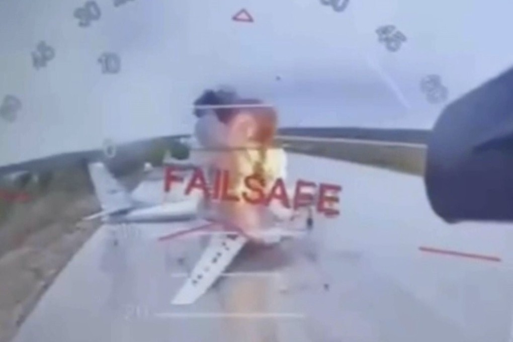 In this image taken from video released June 1, 2025, by a source in the Ukrainian security services, shows a Ukrainian drone striking Russian planes deep in Russia’s territory. Photo: SBU via AP