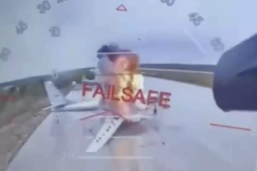 In this image taken from video released June 1, 2025, by a source in the Ukrainian security services, shows a Ukrainian drone striking Russian planes deep in Russia’s territory. Photo: SBU via AP