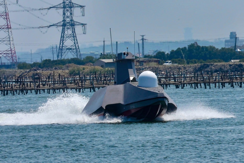 Taiwan is testing out its first indigenously developed military unmanned surface vehicle (USV), which can carry a payload of one tonne. Photo: CNA