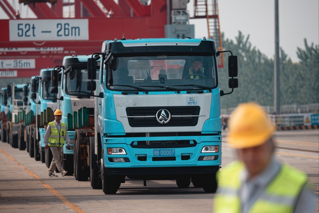 Container hauliers at Yangluo Port in Wuhan in May 2025. Photo: EPA-EFE