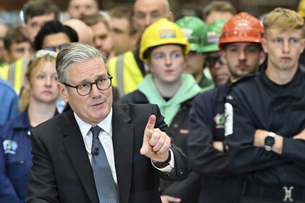 Britain’s Prime Minister Keir Starmer speaks during a visit to the BAE Systems’ Govan facility, in Glasgow, Scotland on Monday. Photo: Pool Photo via AP