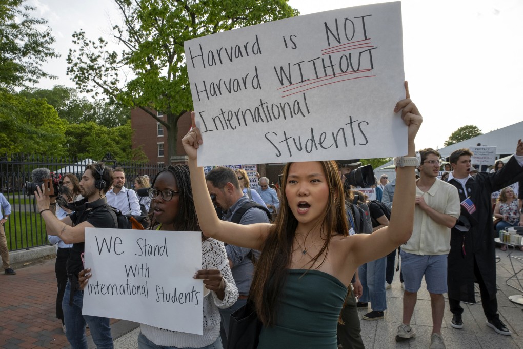 Protesters march during the Harvard Students for Freedom rally in support of international students at the Harvard University campus in Boston, Massachusetts, on May 27. Photo: AFP/Getty Images/TNS