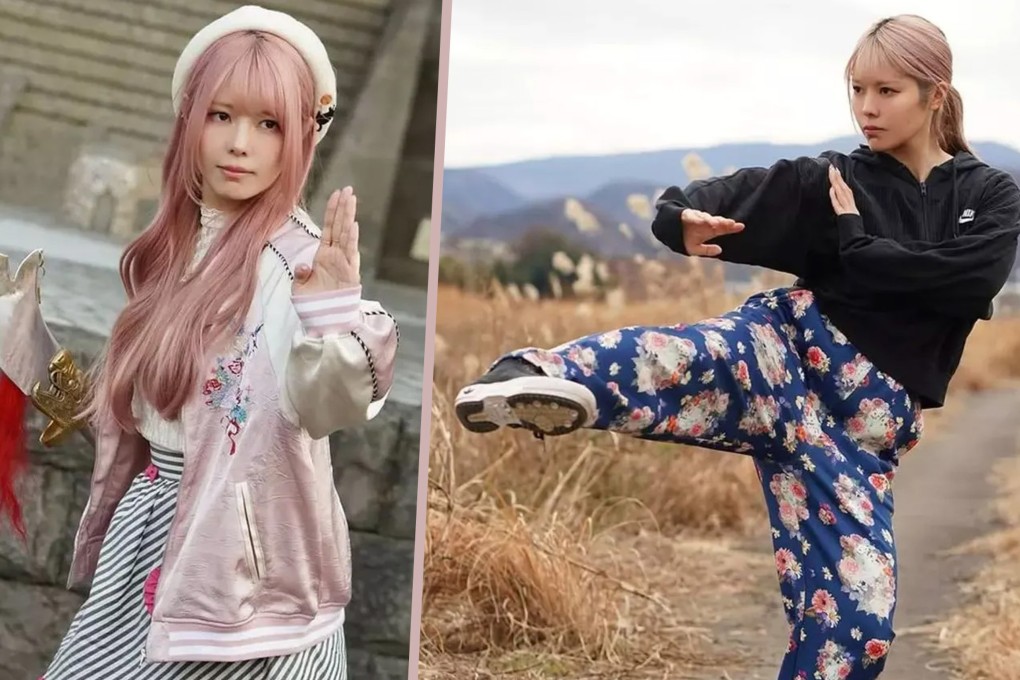 A Japanese martial arts teacher has wowed social media by posting cute photos of herself online performing impressive moves. Photo: SCMP composite/QQ.com