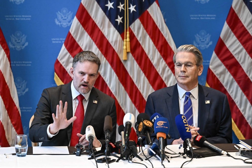 US Trade Representative Jamieson Greer attends a news conference in Geneva, Switzerland, with US Treasury Secretary Scott Bessent on May 12 following two days of talks with Chinese officials. Photo: AFP