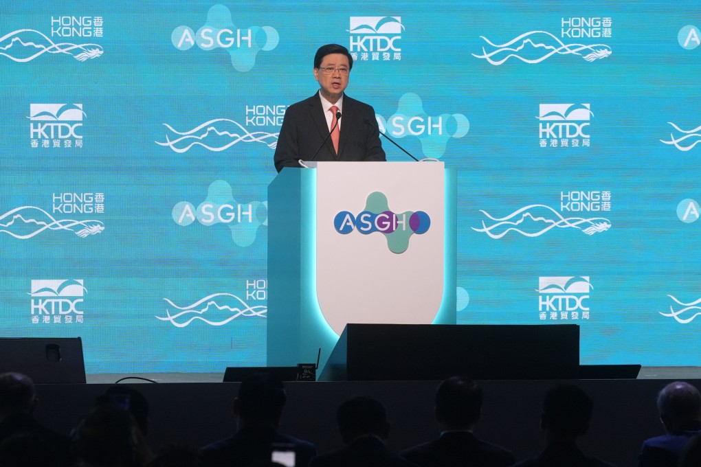 Hong Kong Chief Executive John Lee Ka-Chiu attends the Asia Summit on Global Health at HKCEC in Wan Chai on May 26. Photo: un Yeung