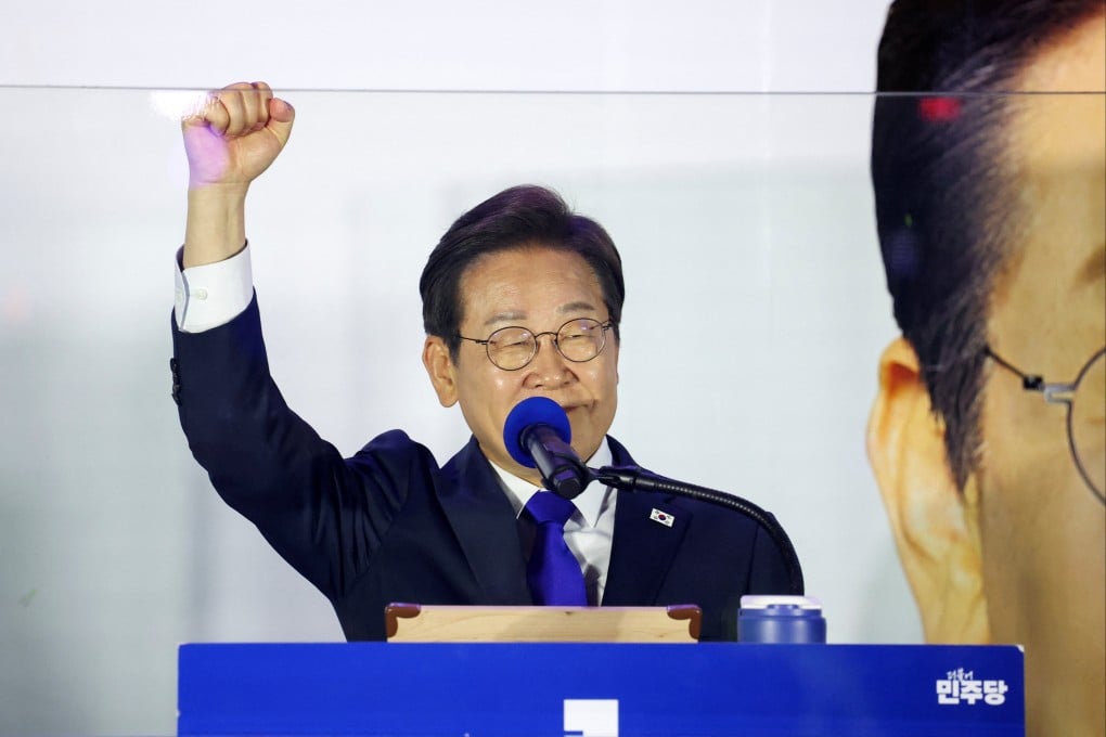 Lee Jae-myung speaks to his supporters in front of the National Assembly in Seoul, South Korea, on Wednesday. Photo: Reuters
