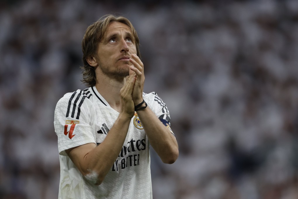 Real Madrid’s Luka Modric shows his emotions during his last-ever match in La Liga for Real Madrid. Photo: EPA