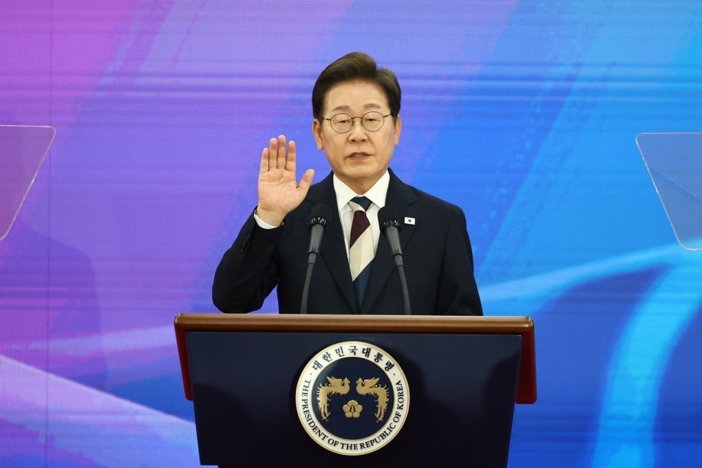 South Korean President Lee Jae-myung takes the oath of office in the National Assembly building in Seoul, South Korea on Wednesday. Photo: Xinhua