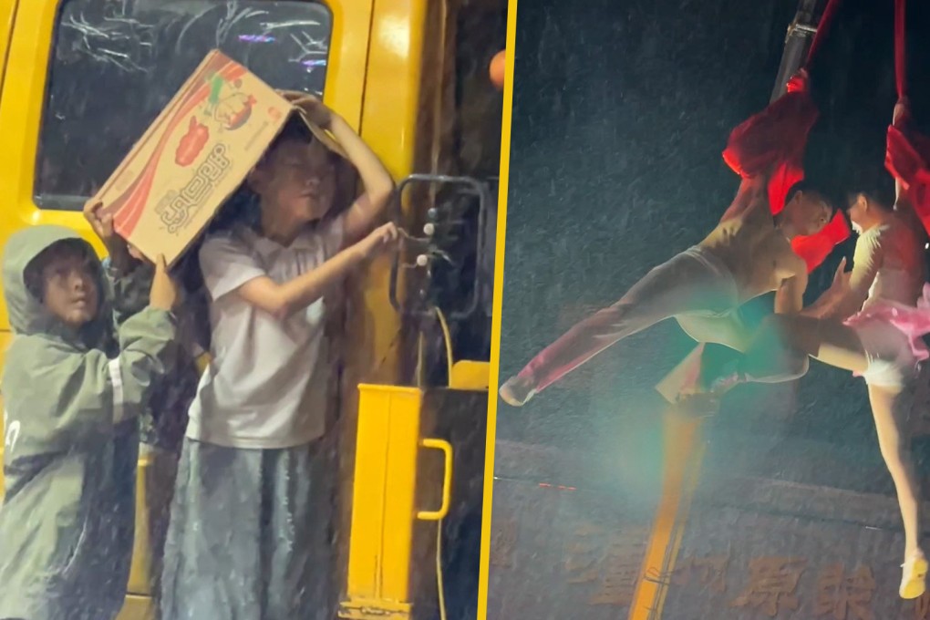 Eight million online viewers have been moved by a six-year-old boy in China who operates a crane for his acrobatic parents. Photo: SCMP composite/Douyin