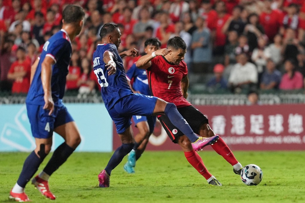 Hong Kong midfielder Juninho fires a shot across goal during his side’s friendly against Nepal at Hong Kong Stadium. Photo: Elson Li