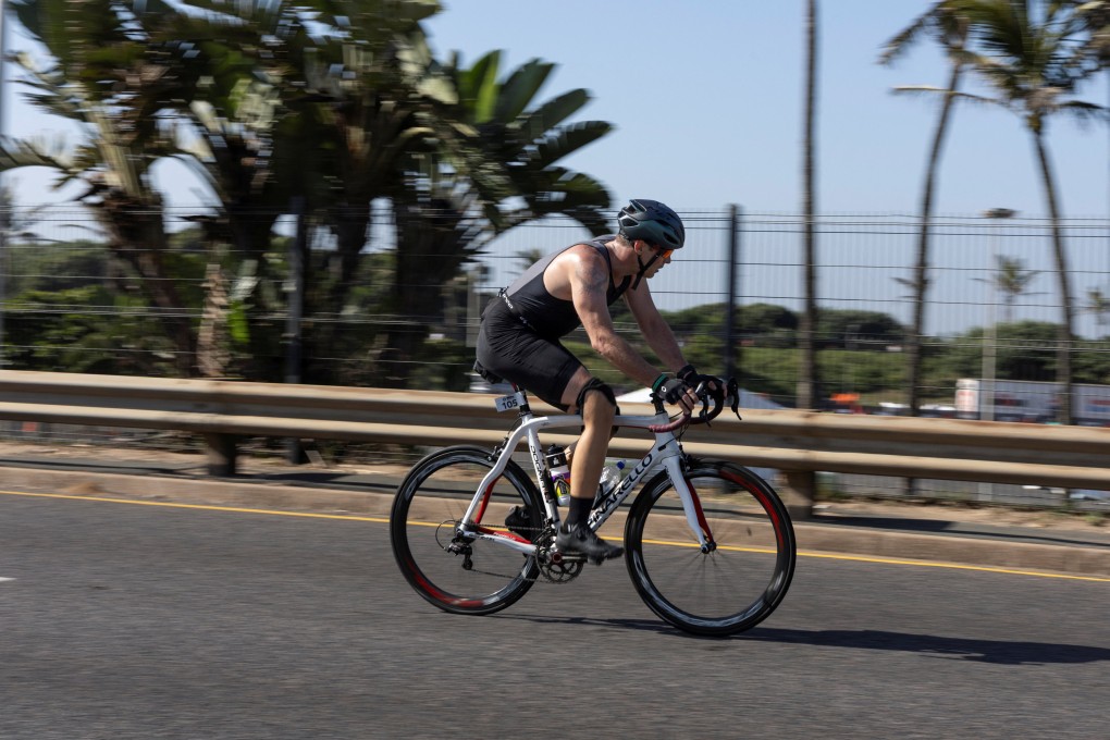 Oscar Pistorius competes in a triathlon event, 12 years after murdering his girlfriend and a year after his release on parole, in the coastal city of Durban, South Africa on Sunday. Photo: Reuters