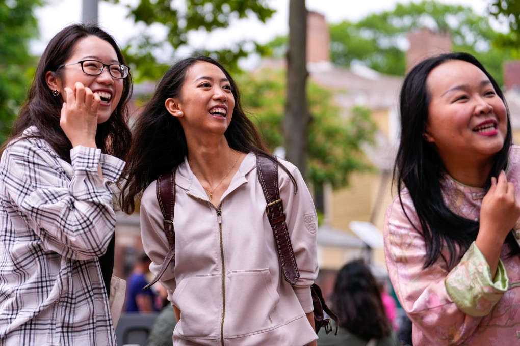 Yurong “Luanna” Jiang, (centre), who delivered a speech at her Harvard University commencement, is pictured with her college friends Helen Ji, left, and Cynthia Luo. Photo: AP