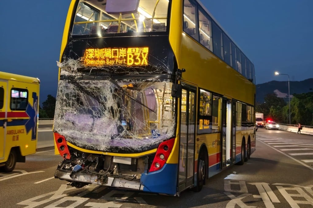 The smashed front of the Citybus double-decker. The company said it was cooperating with the investigation. Photo: Handout