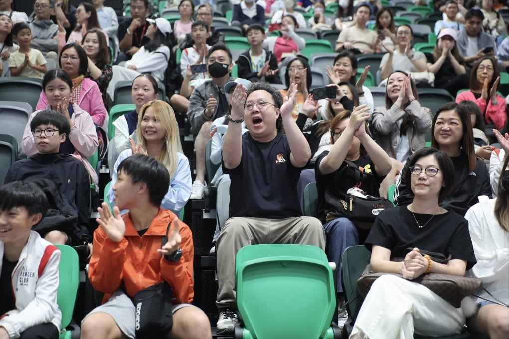 Spectators cheer at the 15th National Games fencing test event, held at Kai Tak Arena’s Sports Hall on June 1. Photo: Edmond So