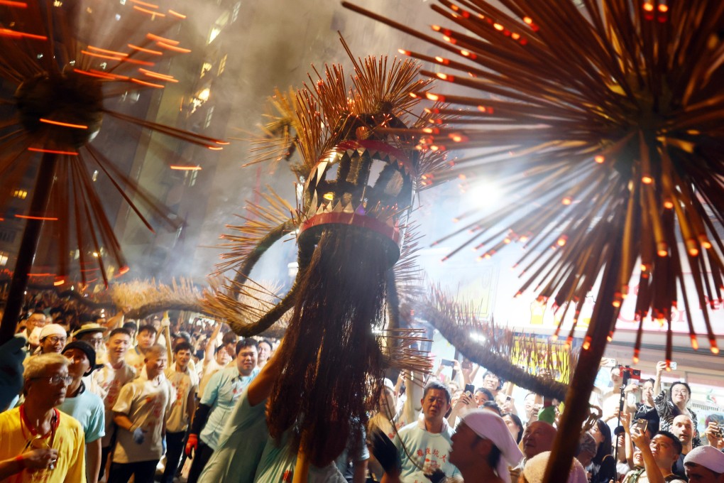 The annual Mid-Autumn Festival fire dragon dance is performed in Tai Hang, Hong Kong on September 16, 2024. The fire dragon dance is listed on the Representative List of the ICH of Hong Kong, under social practices, rituals and festive events. Photo: Dickson Lee