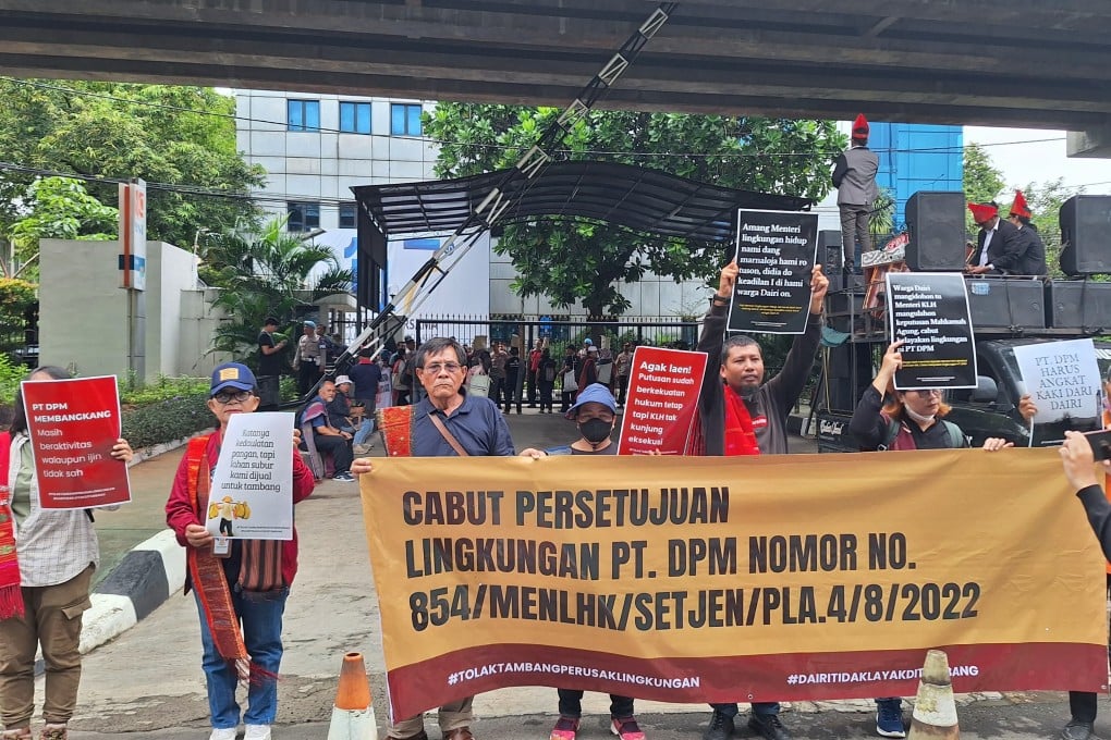 Dairi residents protest in front of the Ministry of Environment to demand the revocation of an environmental permit for a proposed China-funded mine in their region on May 22. Photo: Monica Siregar