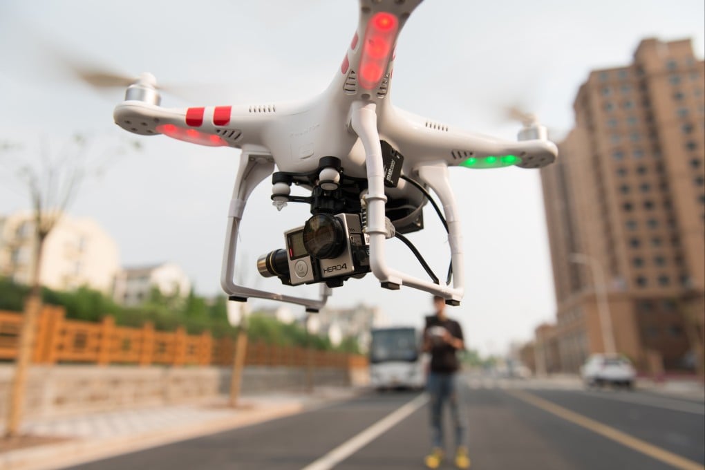 A drone quadcopter, named for its four rotors, made by DJI, a leading Chinese manufacturer of such unmanned aerial vehicles. Photo: Shutterstock