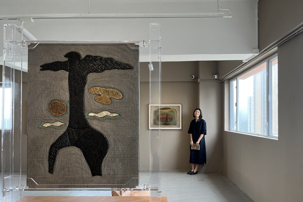 Curator Michelle Wong Wun-ting at the exhibition “Reframing Strangeness: Ha Bik Chuen’s Motherboards and Collagraphs” at Para Site in Quarry Bay, Hong Kong. Photo: Enid Tsui