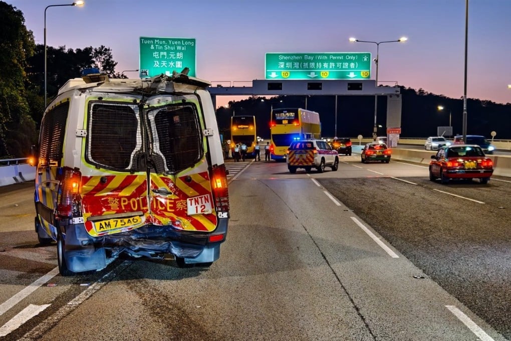 The officer’s van was parked on the Hong Kong-Shenzhen Western Corridor as he handled a separate traffic incident when the crash happened. Photo: Handout