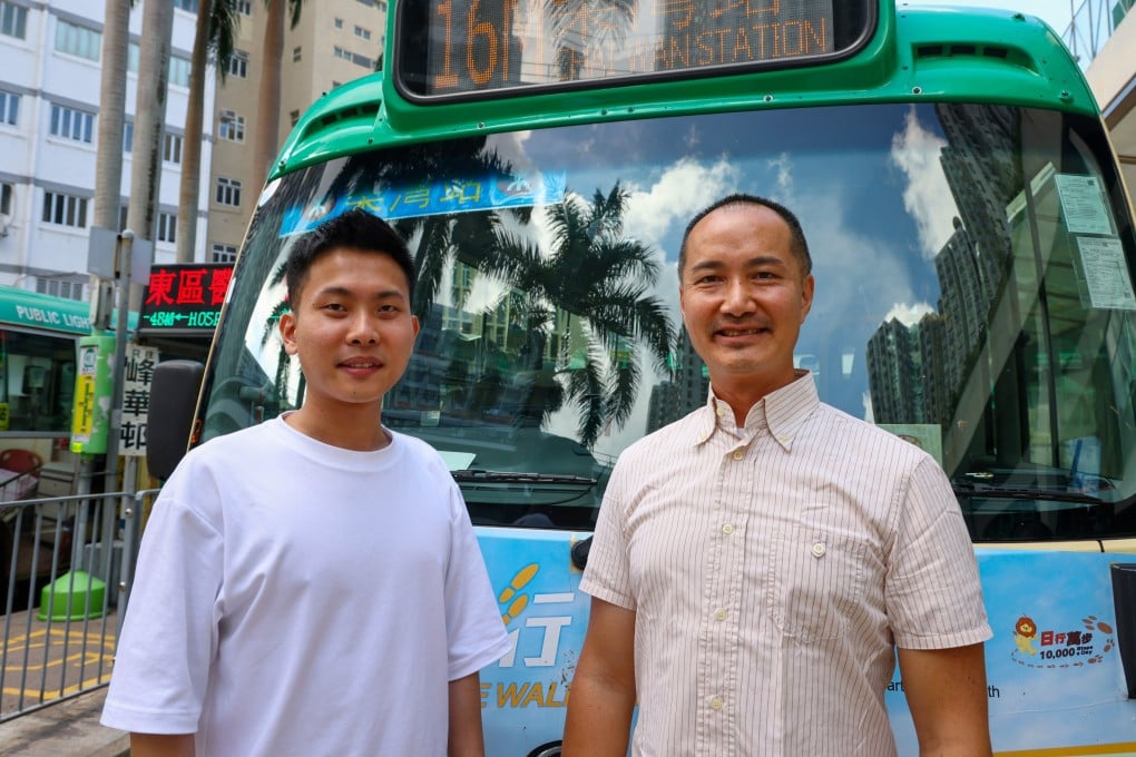 Minibus driver Yin Wang (left), stands alongside Ka Wo Motors manager Lee Pak-kay. The driver is among those brought in under a labour import scheme. Photo: Dickson Lee