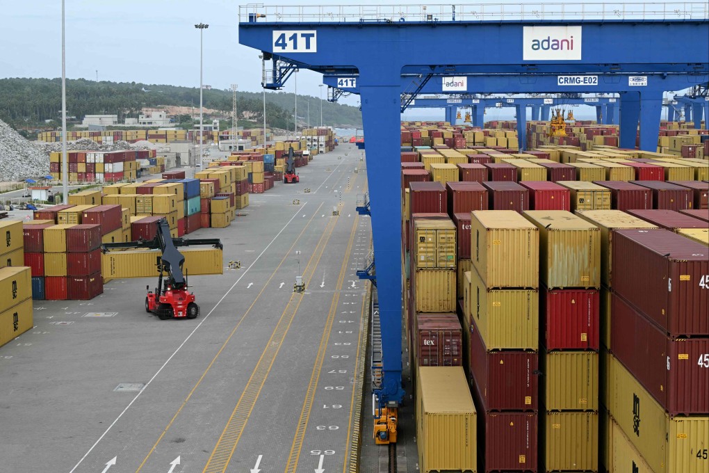 Containers are unloaded at the Vizhinjam International Seaport in Thiruvananthapuram. The State Bank of India estimated in a recent report that the economy would grow by 6.3 per cent to 6.5 per cent this financial year. Photo: AFP