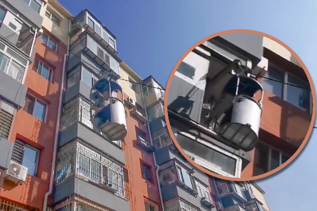 An elderly Chinese man impressed many by constructing a lift to access his fifth-floor home, as he struggled to climb the stairs to reach it. Photo: SCMP composite/Douyin