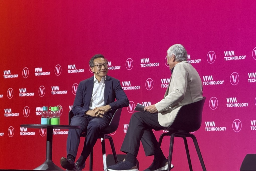 Alibaba chairman Joe Tsai speaks on stage during the VivaTech trade show in Paris on Wednesday. Photo: Xinmei Shen