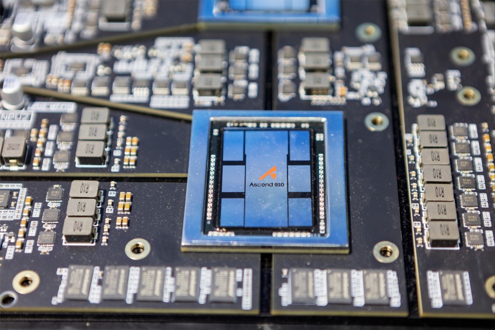 Huawei’s Ascend 910 chip is displayed during the 2023 PT Expo China show. Photo: Shutterstock Images