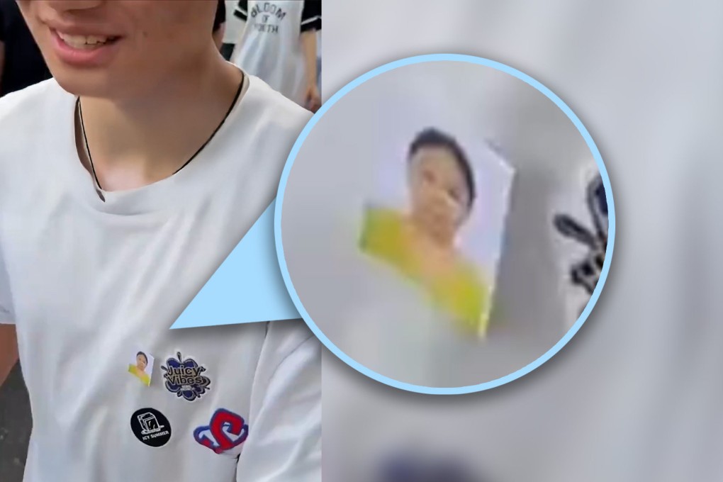 A Chinese boy has touched hearts online after he wore a photograph of his late mother on his chest while sitting a crucial examination. Photo: SCMP composite/Weibo
