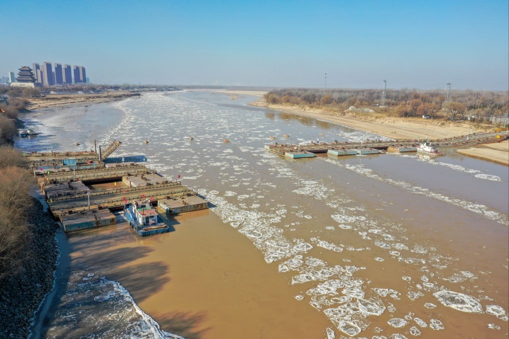 An ice jam is seen on the Yellow River in Jinan, in the eastern province of Shandong, in 2023. Photo: Xinhua