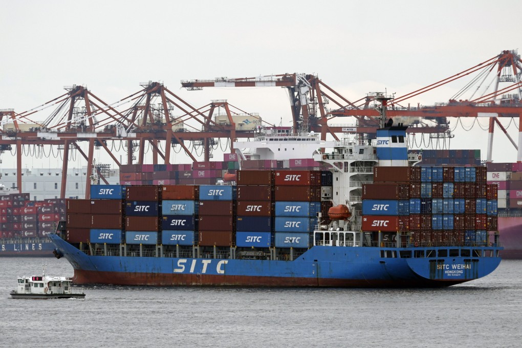 A container ship leaves a port in Tokyo. For Japan, an across-the-board tariff is set to increase to 24 per cent from 10 per cent on July 9 barring a deal. Photo: EPA-EFE