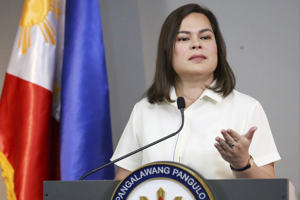 Vice-President Sara Duterte speaks at a press conference in Manila on February 7. Photo: AP