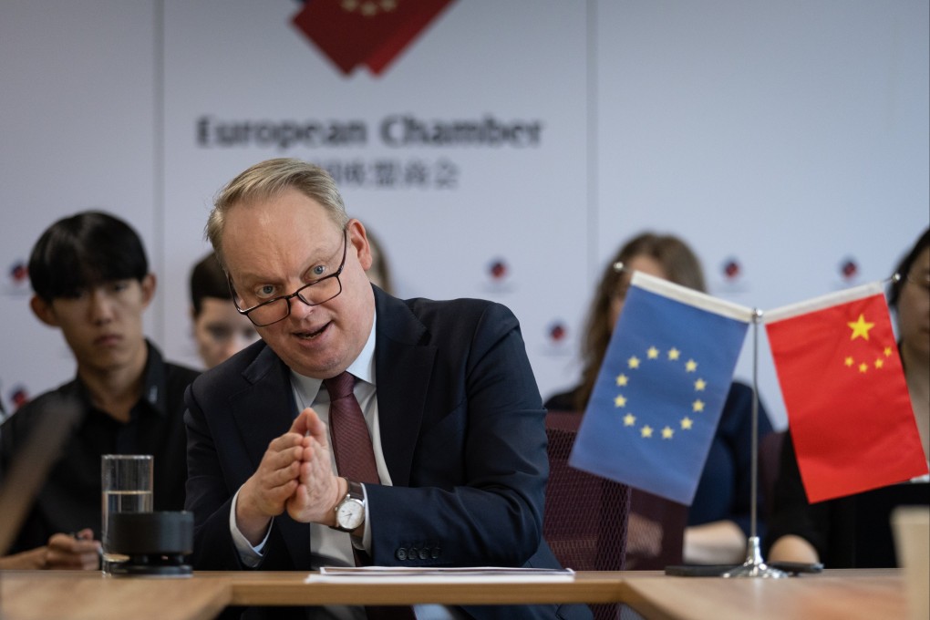 President of the European Union Chamber of Commerce in China (EUCCC) Jens Eskelund at a press conference in Beijing, China, on May 8. Photo: EPA-EFE