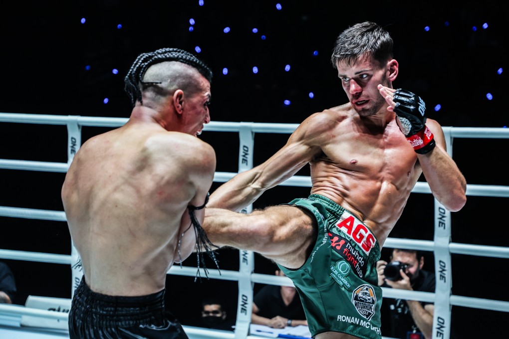 George Jarvis (right) beat Moroccan Mouhcine Chafi by a unanimous decision at ONE Fight Night 30 in Bangkok in April. Photo: ONE Championship