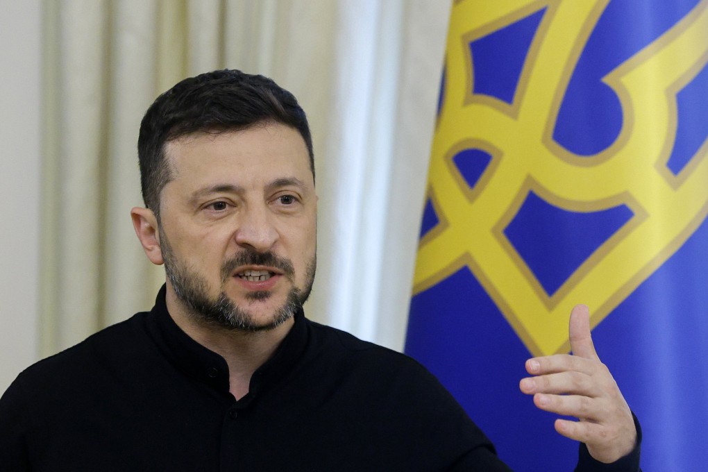 Ukrainian President Volodymyr Zelensky during a joint press conference with the German defense minister after their meeting in Kyiv, Ukraine, on Thursday. Photo: EPA-EFE