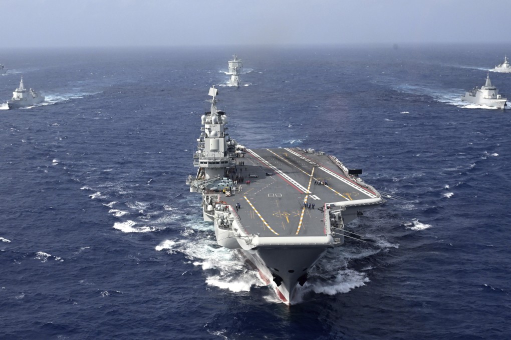 Chinese aircraft carrier Liaoning carries out a dual aircraft carrier formation exercise with the Shandong aircraft carrier (not in picture) for the first time in the South China Sea in late October. Photo: Xinhua/AP