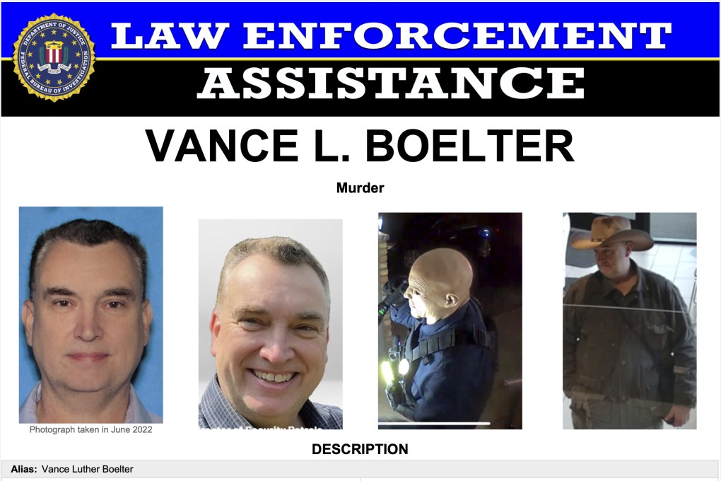 Photos of suspect Vance Boelter are seen on a wanted poster. Image: FBI via AP