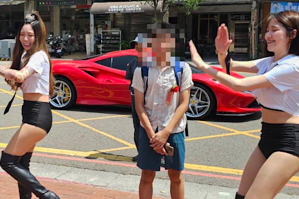 Parents in Taiwan hired pole dancers to perform outside their son’s school as a special graduation gift. Photo: Yahoo.tw