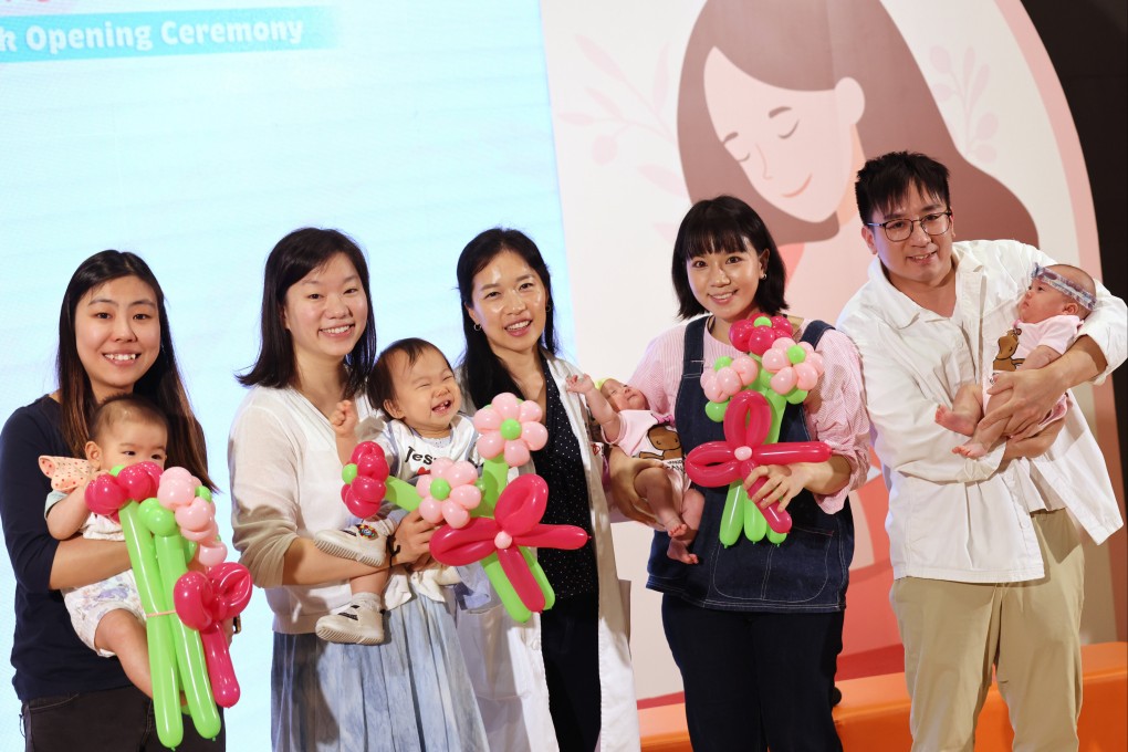 Donors Lau Yin-fuk and Yovo Chan Hoyiu, left, alongside Dr Tania Wan Wai-ving, centre, and parents of a recipient child, Mrs and Mr Tong, at the opening ceremony of the Hong Kong Breast Milk Bank. Photo: Jelly Tse