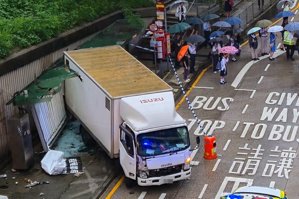 A woman has died after being trapped under a truck that crashed into a bus stop. Photo: Handout