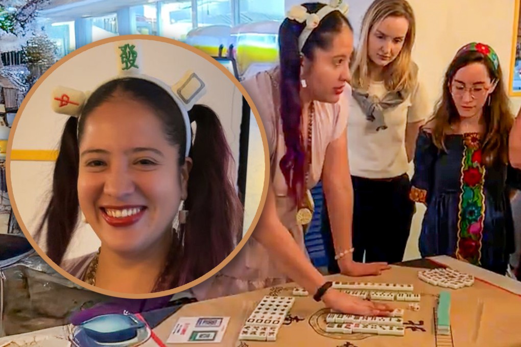 A China-based woman from Mexico is teaching foreigners in Shanghai how to play mahjong. Photo: SCMP composite/163.com