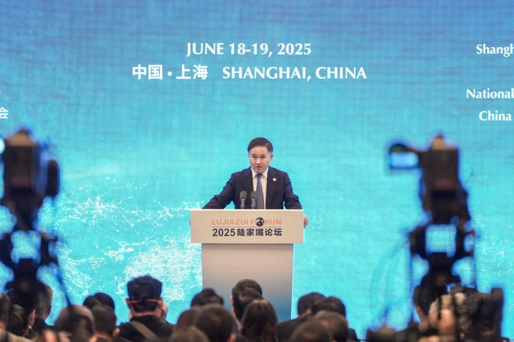 People’s Bank of China Governor Pan Gongsheng speaks at the opening ceremony of the Lujiazui Forum in Shanghai. Photo: AFP