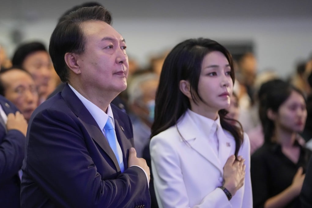 Then-president Yoon Suk-yeol and his wife Kim Keon-hee attend a ceremony marking the 78th anniversary of Korea’s liberation from Japanese colonial rule, in Seoul on August 15, 2023.
Photo: EPA-EFE