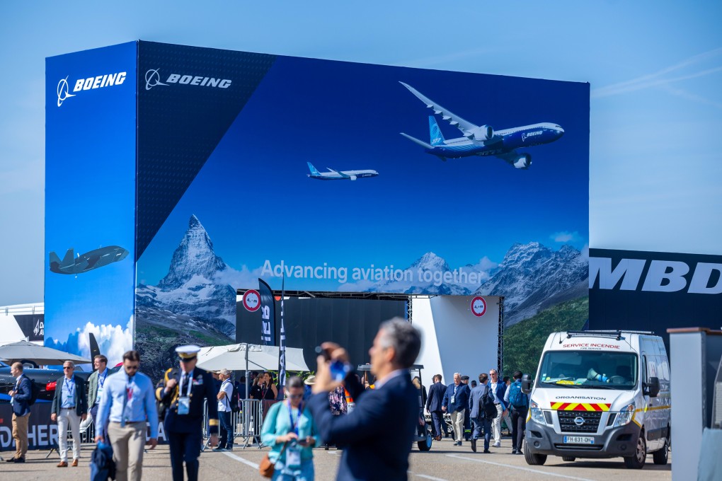 The Boeing pavilion at this year’s International Paris Air Show, which runs until Sunday. Photo: EPA