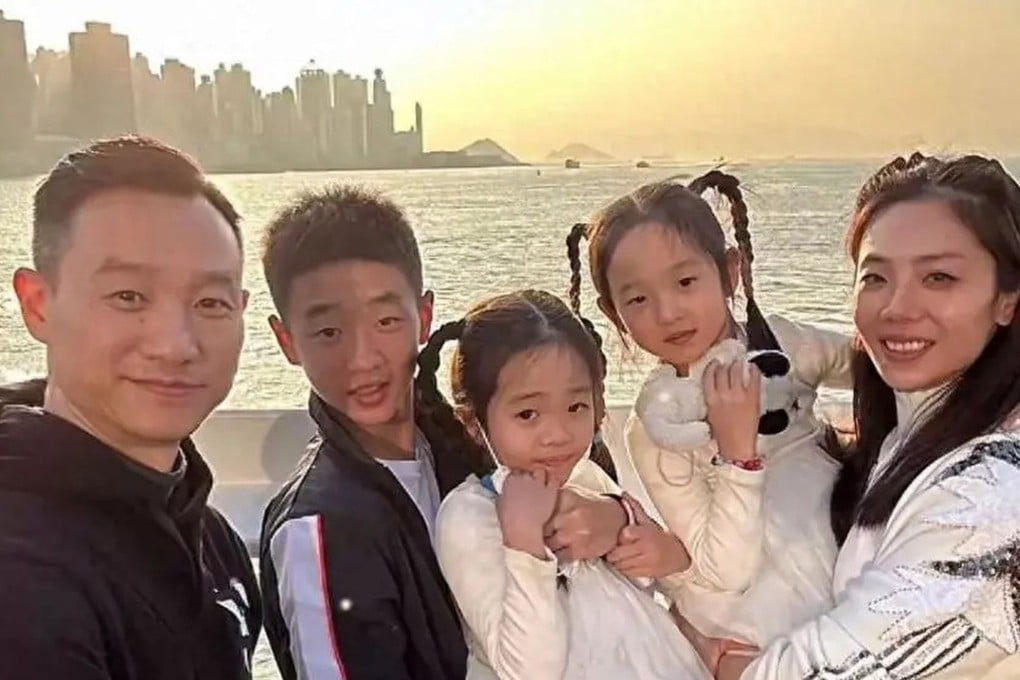 (From left) Former Chinese gymnast Yang Wei with son Wenchang, twin daughters Yixin and Yirou, and wife Yun in Hong Kong. Photo: handout