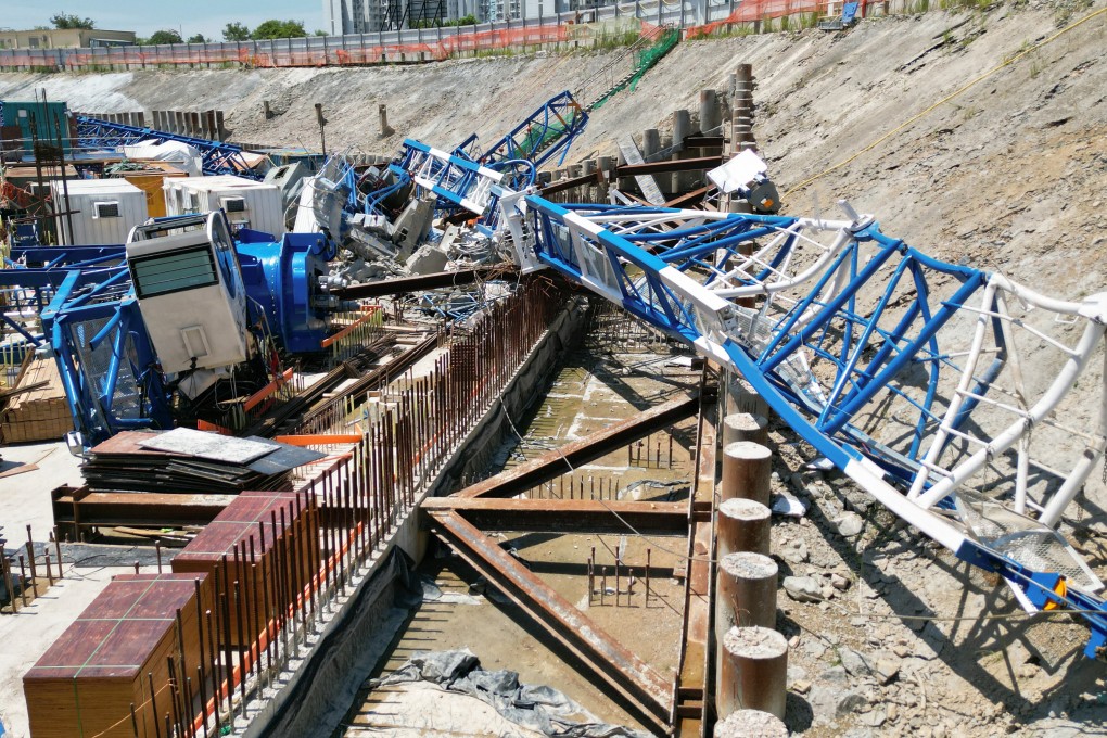 A 65-tonne tower crane collapsed at a site on Anderson Road in Kwun Tong in September 2022, killing three workers. Photo: Felix Wong
