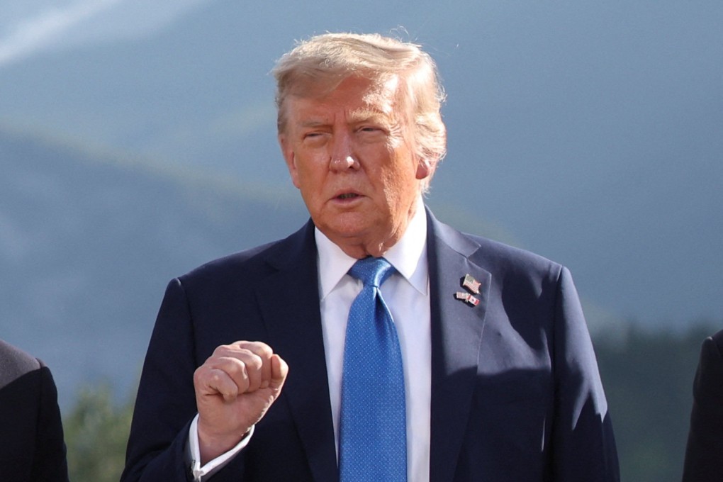 US President Donald Trump gestures at a photo session during the G7 Summit in Kananaskis, Alberta, Canada, on Monday. Photo: Reuters