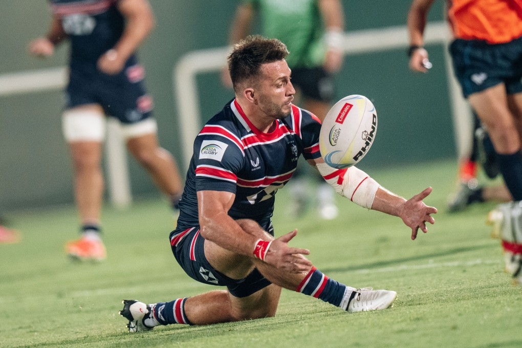 Hong Kong’s Ben Axten-Burrett juggles the ball during the win over the UAE in Dubai on Saturday. Photo: HKCR